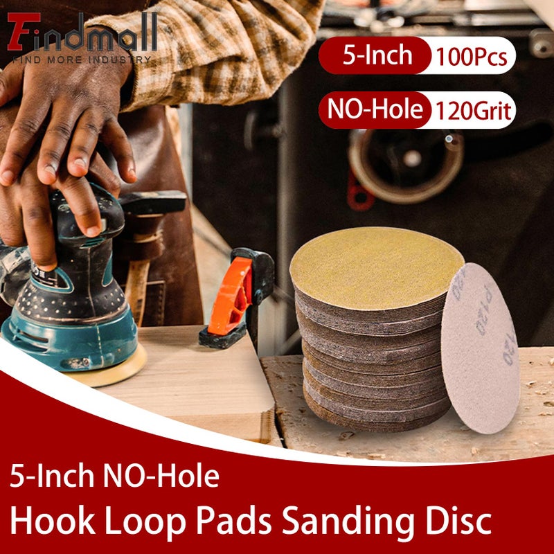 findmall Hook Loop Pads Sanding Disc 5-Inch NO-Hole 100Pcs Aluminum Oxide Round Flocking Sandpaper for Sanding Grinder Polishing Accessories (60 80 120 180 240 320) Grit (120grit) - Image 2